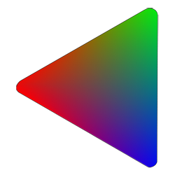 Remote Possibilities icon: equilateral triangle pointing to the left, with a green corner at the top, blue at the bottom, and red on the left
