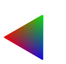Equilateral triangle with one angle coloured red, another coloured green and the third coloured blue